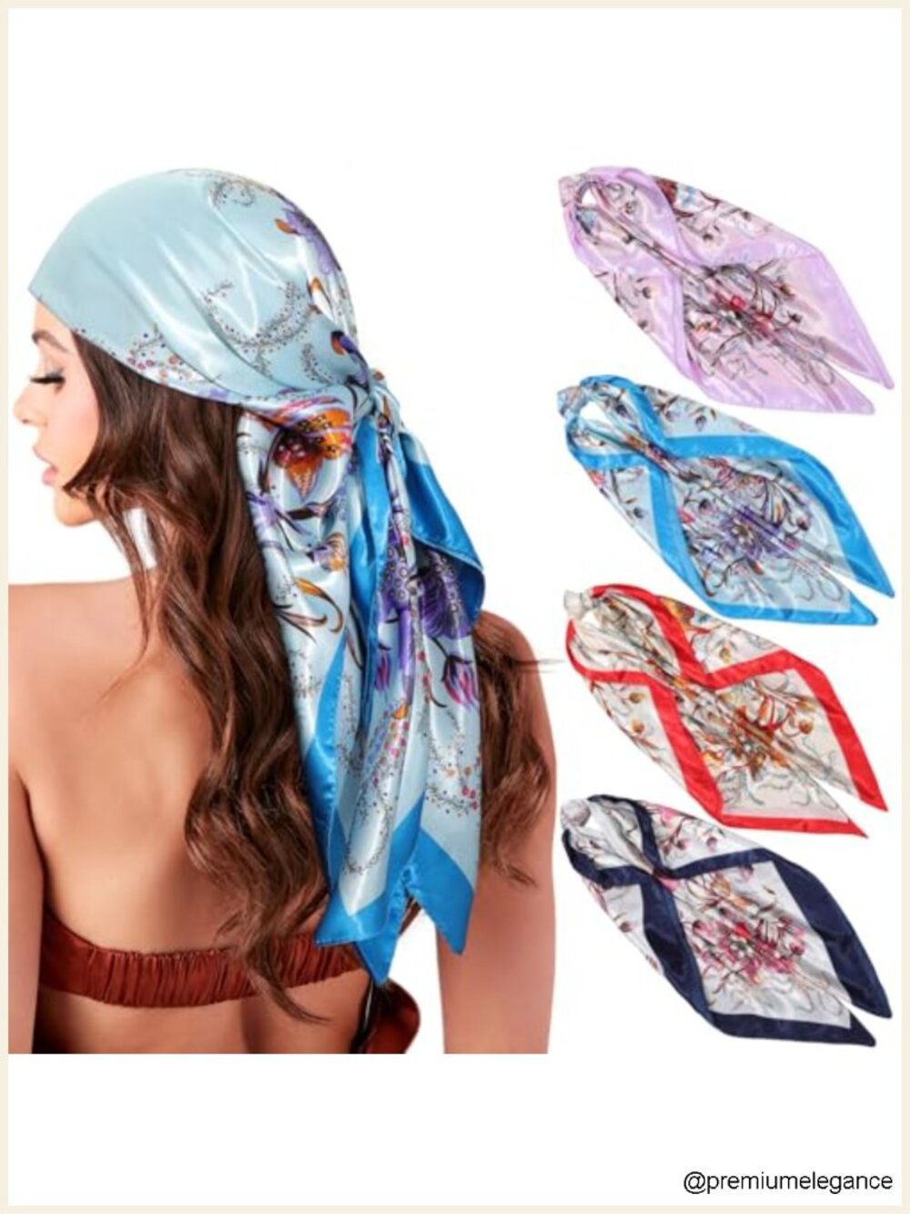 4Pcs 35in Satin Hair Scarf for Women Floral Wild Rag Silk Feeling Head Wrap